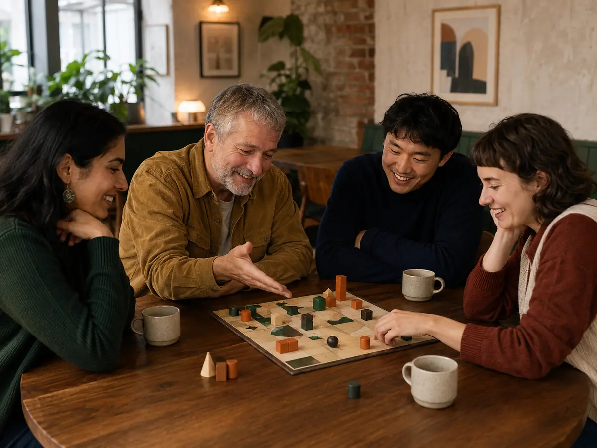 Adults learning a board game together at Puszta Manor